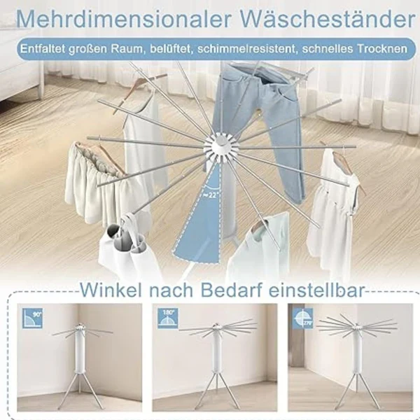 Foldable 360° Rotating Clothes Drying Stand | Aluminum Tripod Laundry Rack - Image 7
